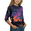 Kids Halloween Three-Quarter Sleeve Round Neck T-Shirt with Pumpkin Witch Print Casual Daily Wear