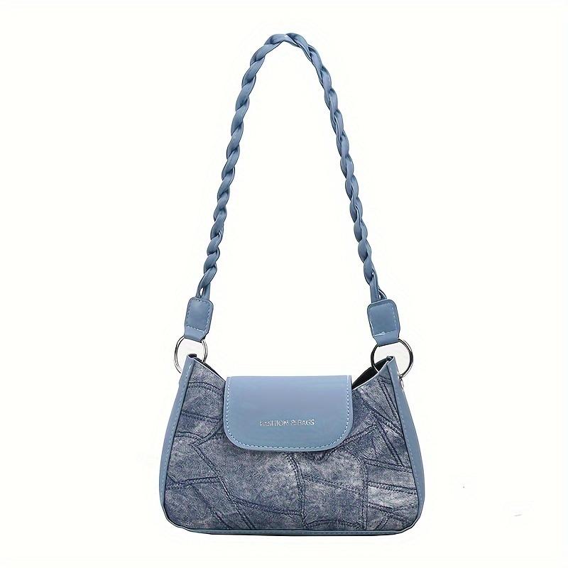 

Fashion PU Leather Shoulder Bag Trendy Underarm Bag Women S Retro Handbag & Purse For Commute синий