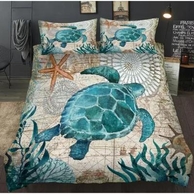 Neues Liebenswertes Bucht-Schildkröten-Marine-Meeresboden-Bettwäscheset Erwachsener/Kind Mädchen Bettdecke Bettlaken Laken Schildkröte Doppel Queen