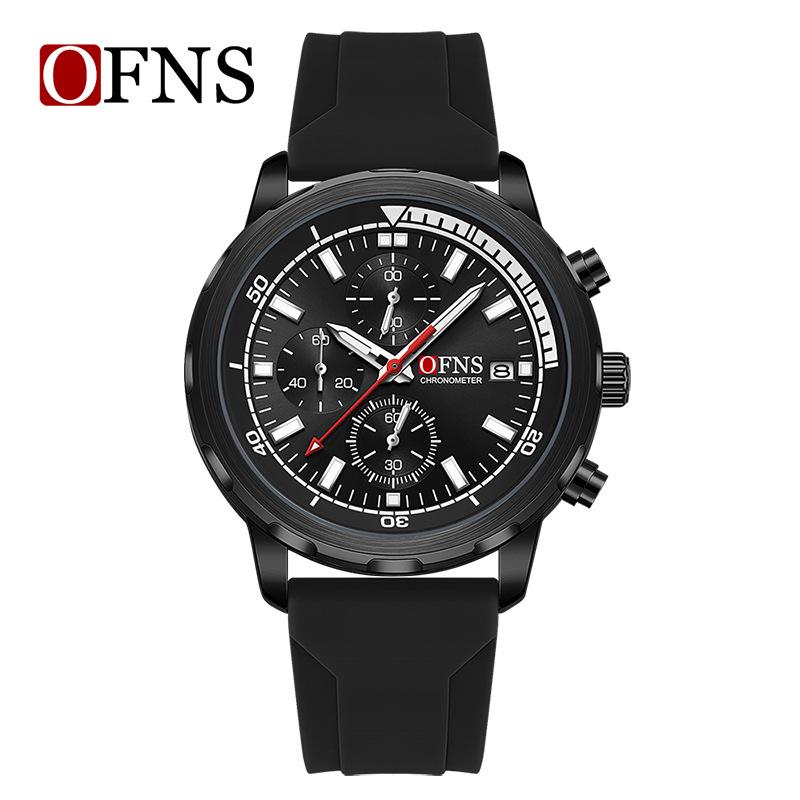 OFNS Men's Fashionable Multi-Functional Luminous Six-Needle Quartz Watch with Calendar and Waterproof Timer