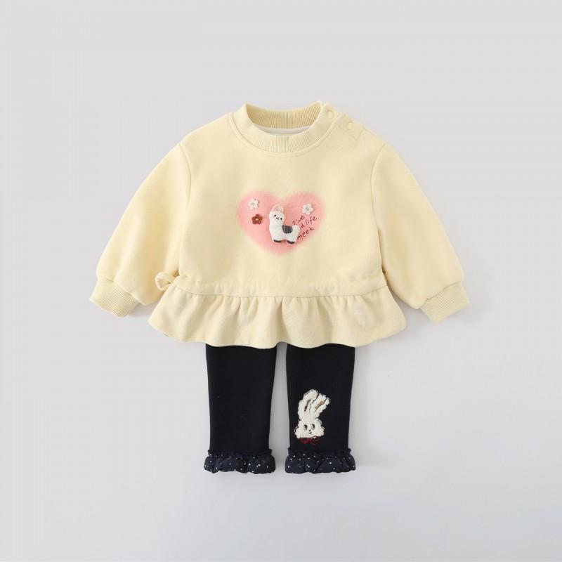 2026 Winter Toddler Girls Warm Fleece Hoodie Pants Set Princess Style Outfit 1-3 Years