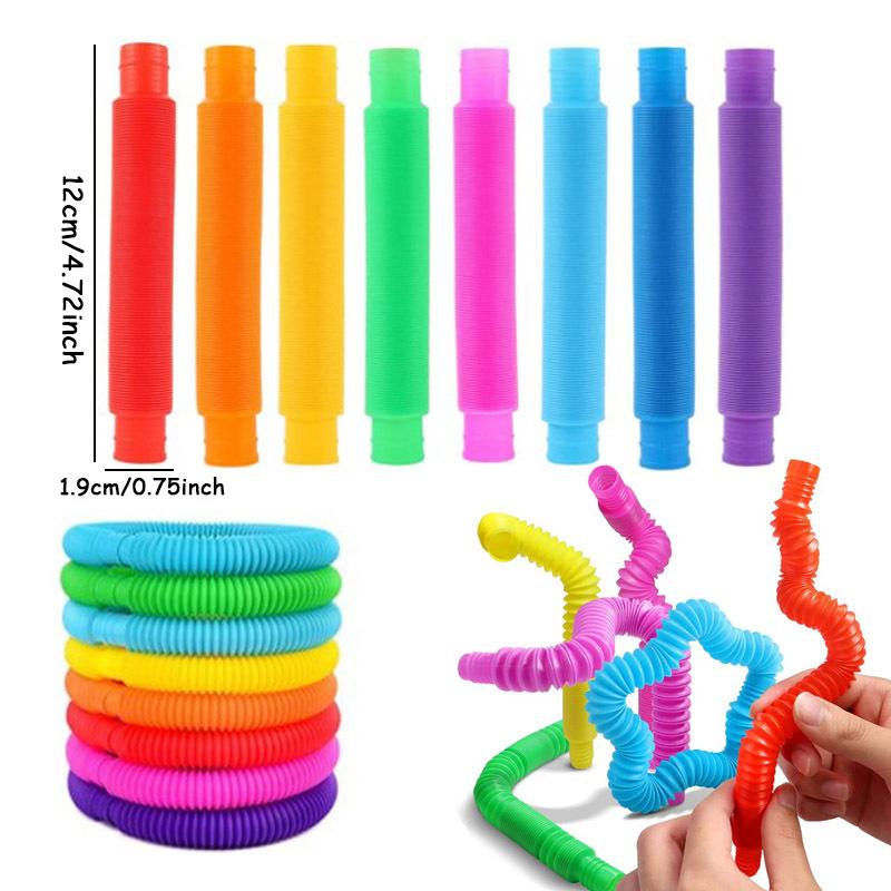 

8/16Pcs Set Flexible Plastic Color Telescopic Tube Pop Tube Stretch Tube Bellows Children Adult Decompression Toys 8pcs