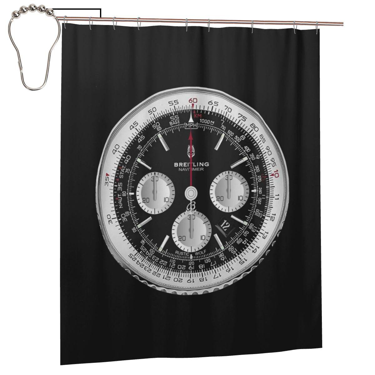 

Black Luxury Watch Face Shower Curtain Bathroom Polyester Waterproof Bath Curtains With Hooks W60H190(CM)-1 Pcs