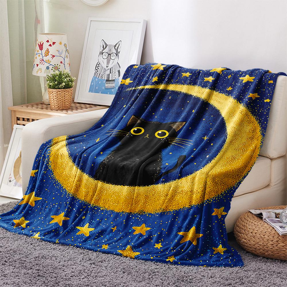 Black Cat Print Flannel Blanket, High Quality Comfortable for All Seasons, Home Decor, Warmth and Comfort, Perfect for Christmas Gifts