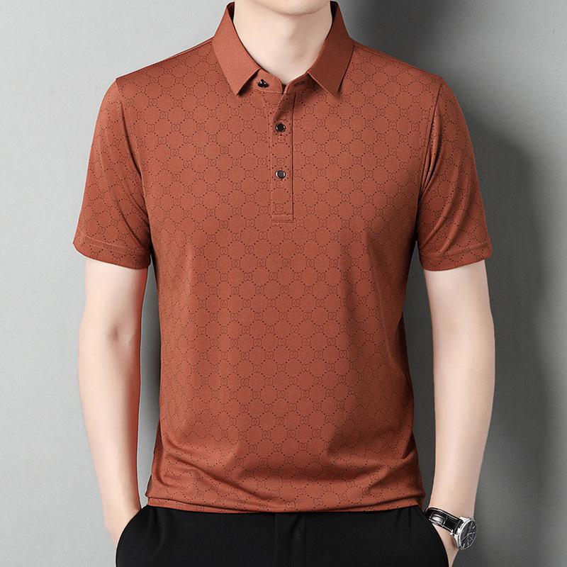 Men's Summer Ice Silk Polo: Loose Fit, Turn-Down Collar, Solid Color, Short Sleeve - New Trend for Middle-Aged