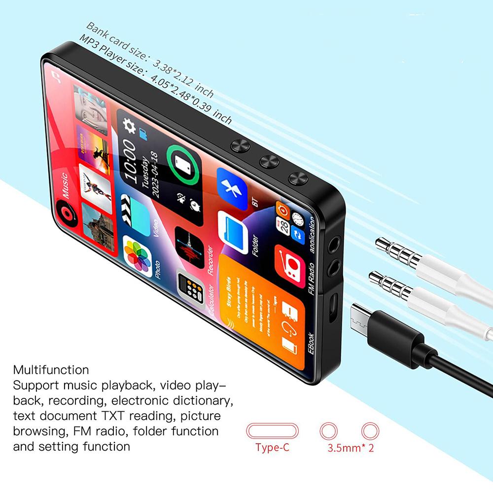 HD MP3 MP4-Player, tragbarer Voll-Touchscreen, Bluetooth 5.2, Walkman, 16 GB, eingebauter Lautsprecher, Musik-Player, FM-Radio, Aufnahme, E-Book
