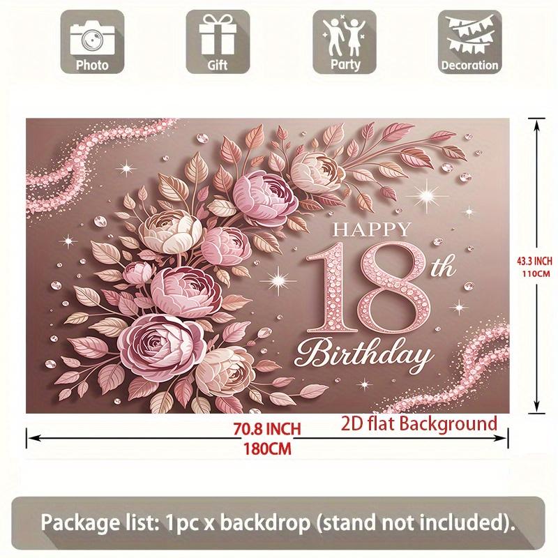 1pc Birthday 18th Glitter Floral Hanging Banner Pink Golden Golden Polyester