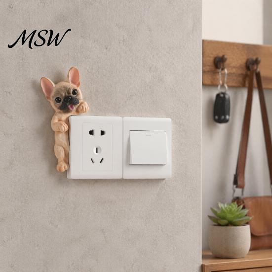 Frenchie Wall Art Decal 3D French Bulldog Resin Light Switch Cover, Cute Cartoon Dog Socket Creative Ornament Decor, Self-Adhesive Animal Plate