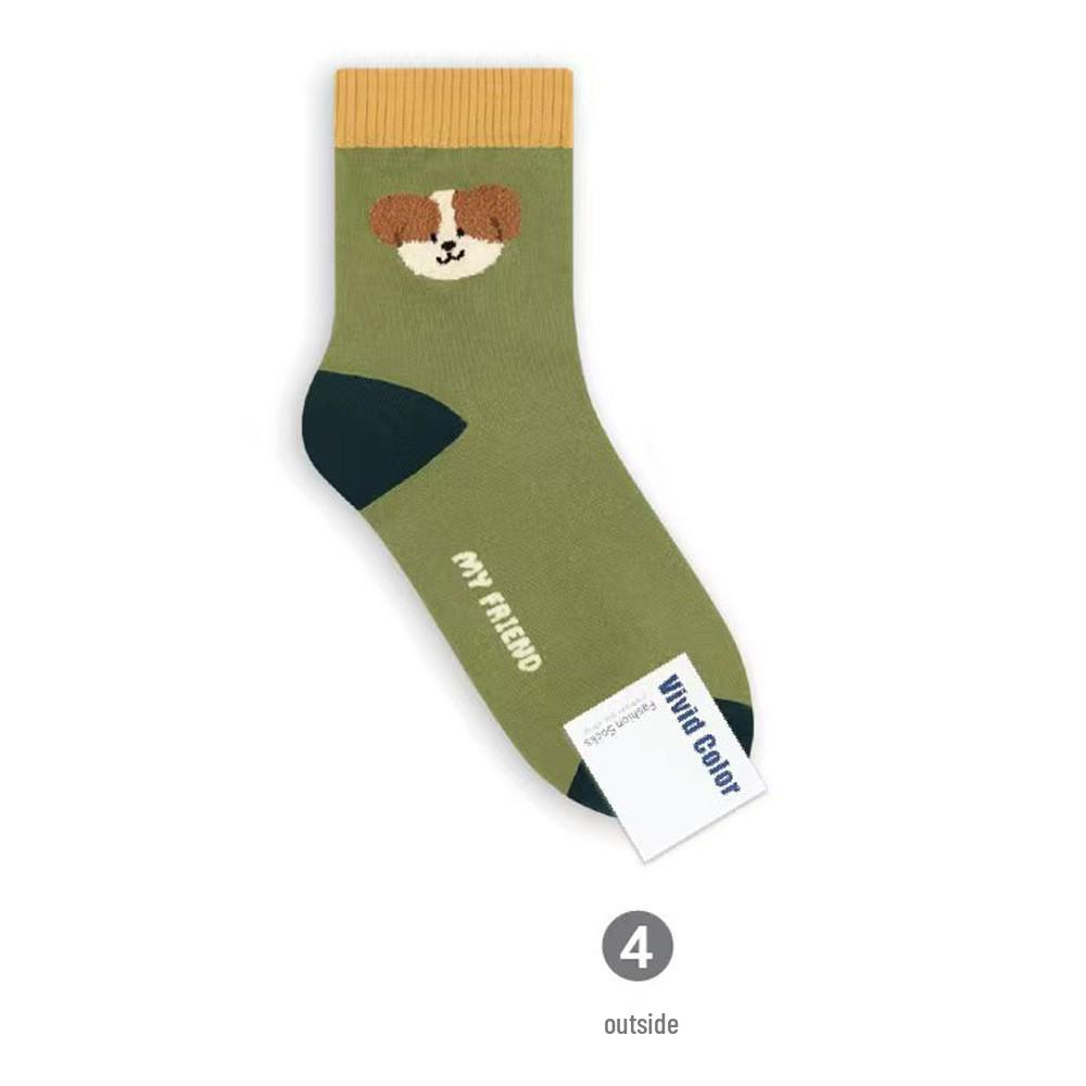 Korean Vivid Color Women's Cartoon Mid-Calf Cotton Socks for Spring/Autumn