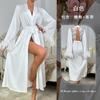 Light luxury Mao Mao decorative loose satin nightgown long lace-up V-neck bathrobe women's homewear 809