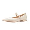 29803 [sheepskin] pointed flat shoes women's 2025 new pearl one-word with thick heel Mary Jane single shoes