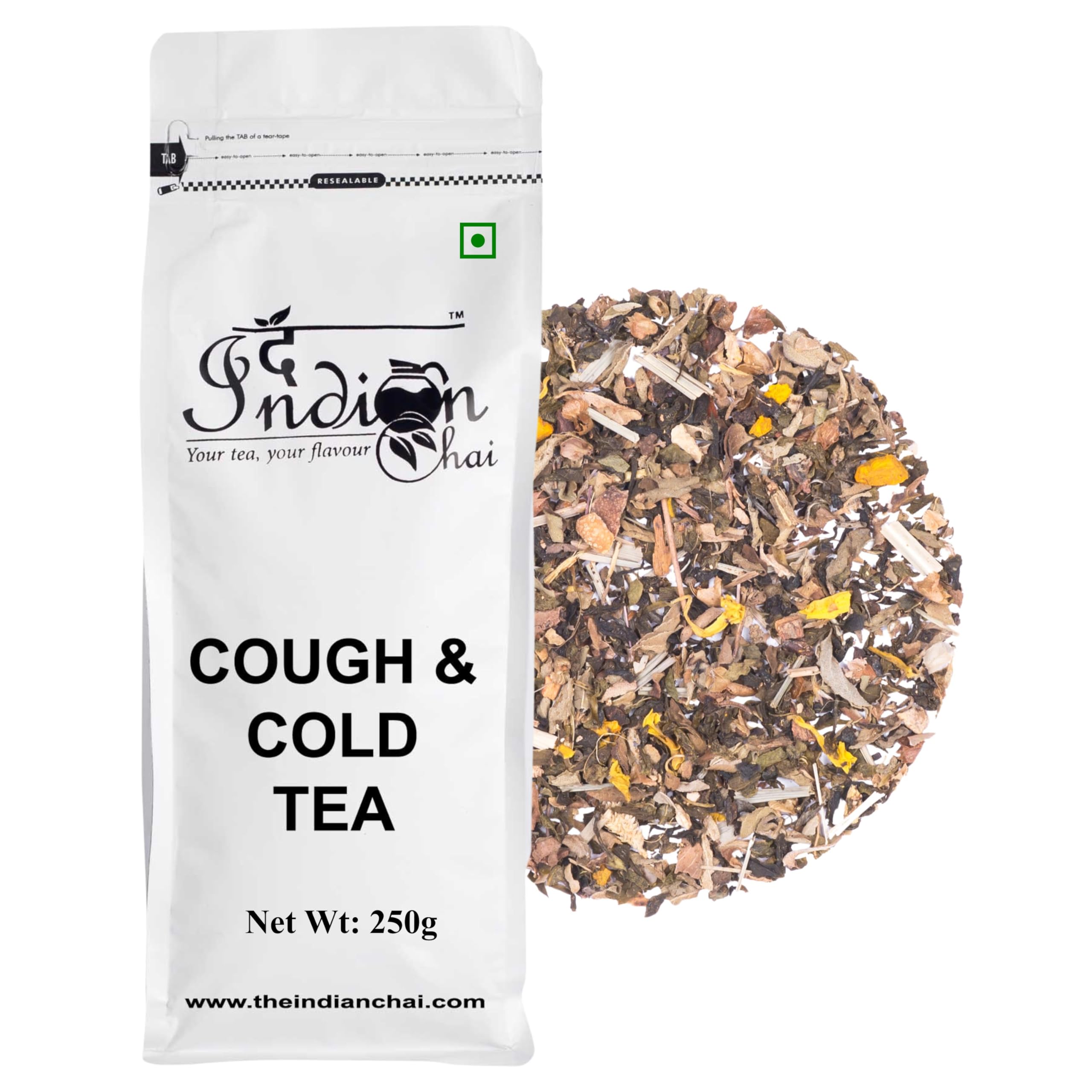 The Indian Chai - Cough & Cold Tea 250g | Bulk Pack | Herbal Infusion with Tulsi, Echinacea, Ginger, Lemon Peel & Honey | Comforting Brew fo