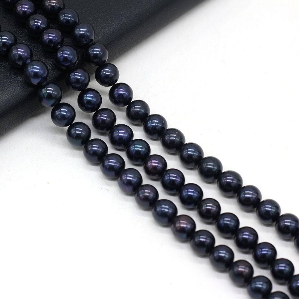 1String, Round Natural Freshwater Pearls, 9-10mm Black Pearl Beads for Jewelry Making DIY Crafts, Birthday Wedding Gifts, 36cm