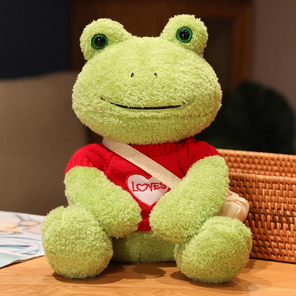 25CM Dressed Mung Bean Frog Plush Toy Cure Happy Comfort Doll Sleeping Pillow Bestie Child's Birthday Gift Photo Ornaments