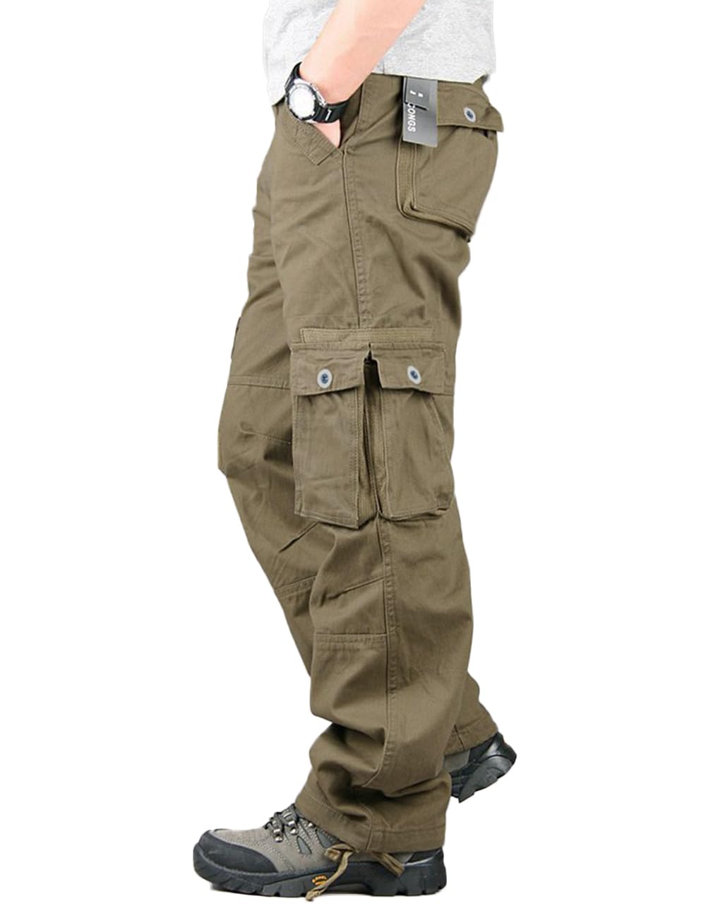 

Atkata Men s Cargo Pants, Workwear, Outdoor, Stylish Cotton, Solid Color, Loose Fit, Green, Size 40