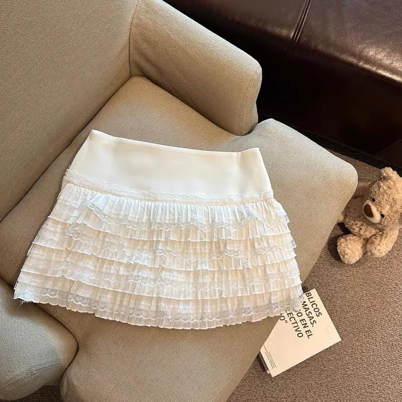 Women s Y2K Style Black Ruffled Lace Mini Skirt High Waist Tiered Pleated Short Skirt Casual Party Bottoms S