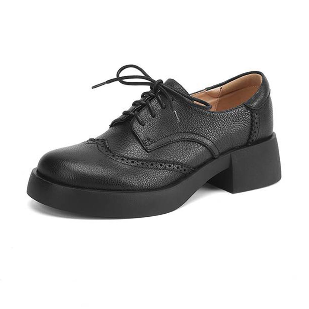 Krazing Pot Sheepskin Autumn Winter Shoes Chunky Heels Size 43 Size 42 Round Toe Lace Up Deep Mouth Pumps