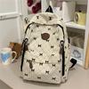 Cute Bow Print Corduroy Backpack for Women Casual Daypack Travel School Bag with Multi Pockets