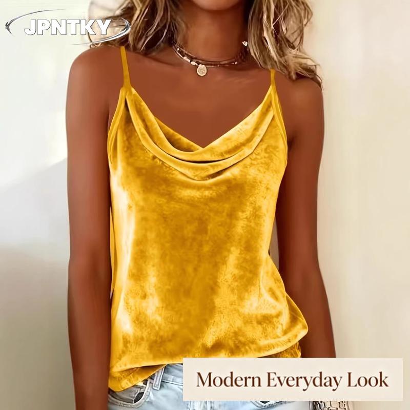 Blusas y Camisas Casuales de Moda para Mujer QICED Estampado de Color Sólido Sin Mangas Cuello en V