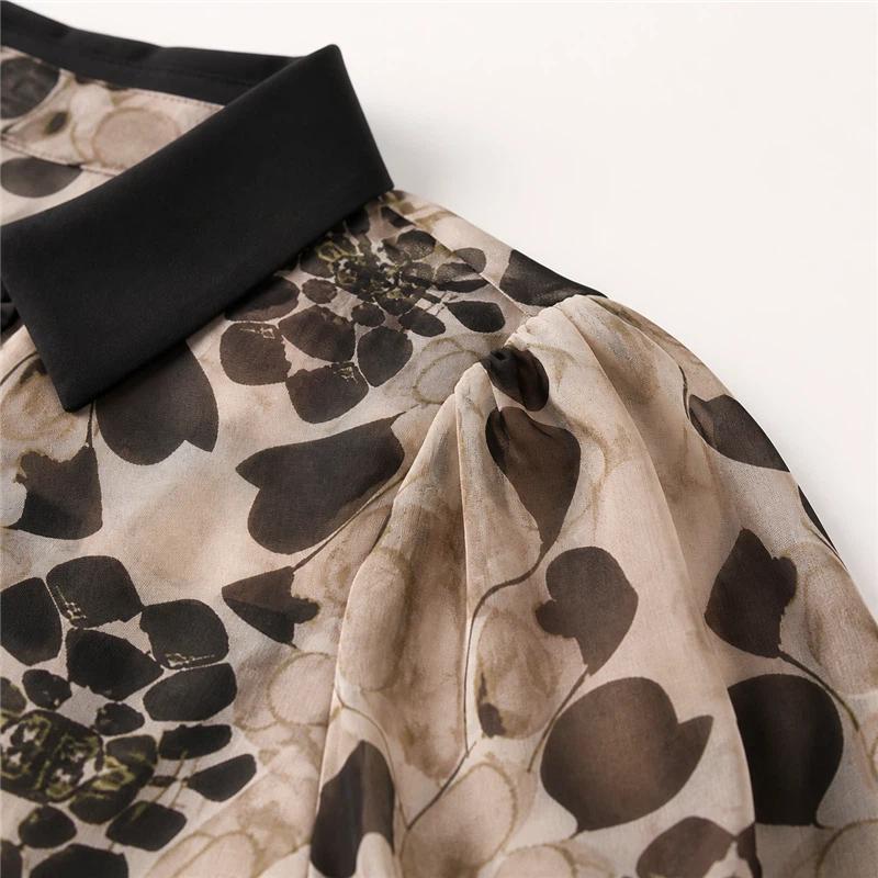 Three-quarter Sleeve Printed Chiffon Shirt for Women Summer New Style Mid-sleeve Shirt for Women with Age-reducing Style and Style