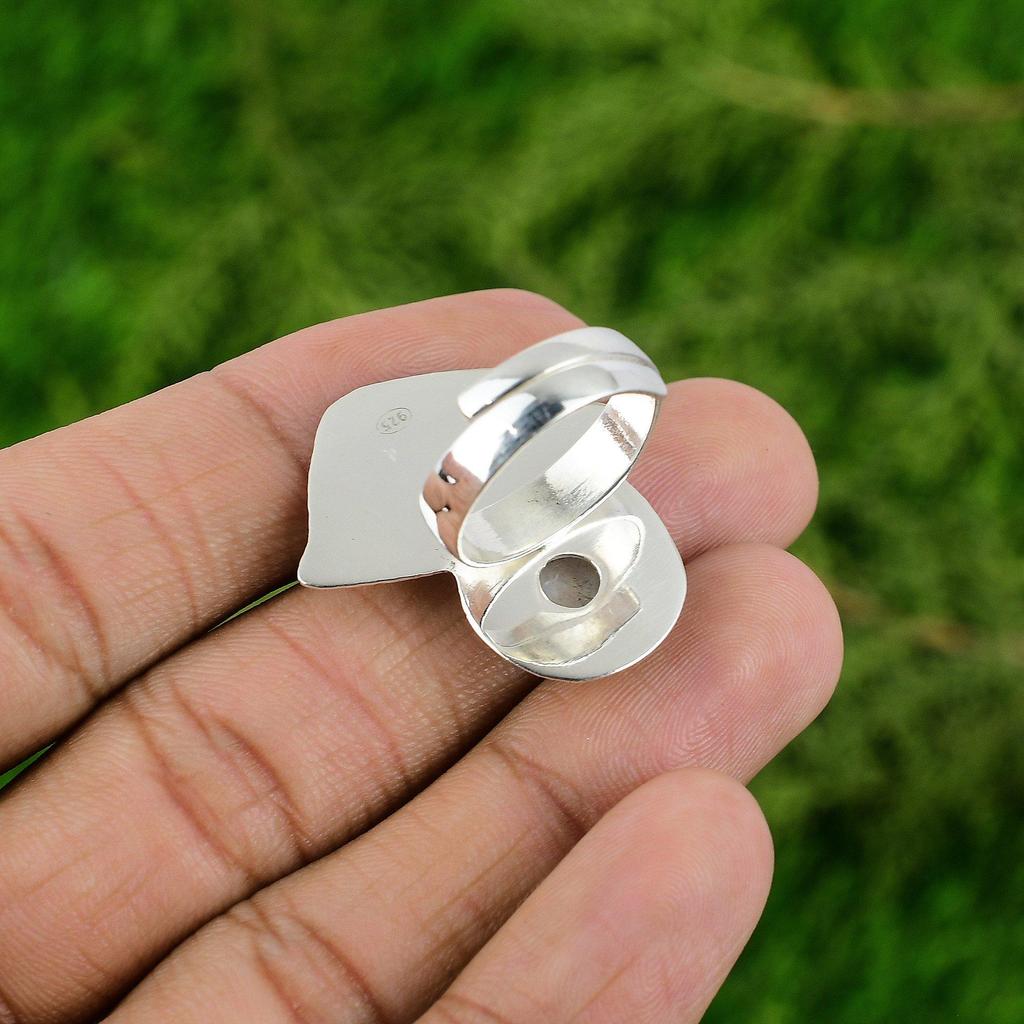 925 Silver Rainbow Moonstone Gemstone Sister Bezel Boho Statement Unique Ring