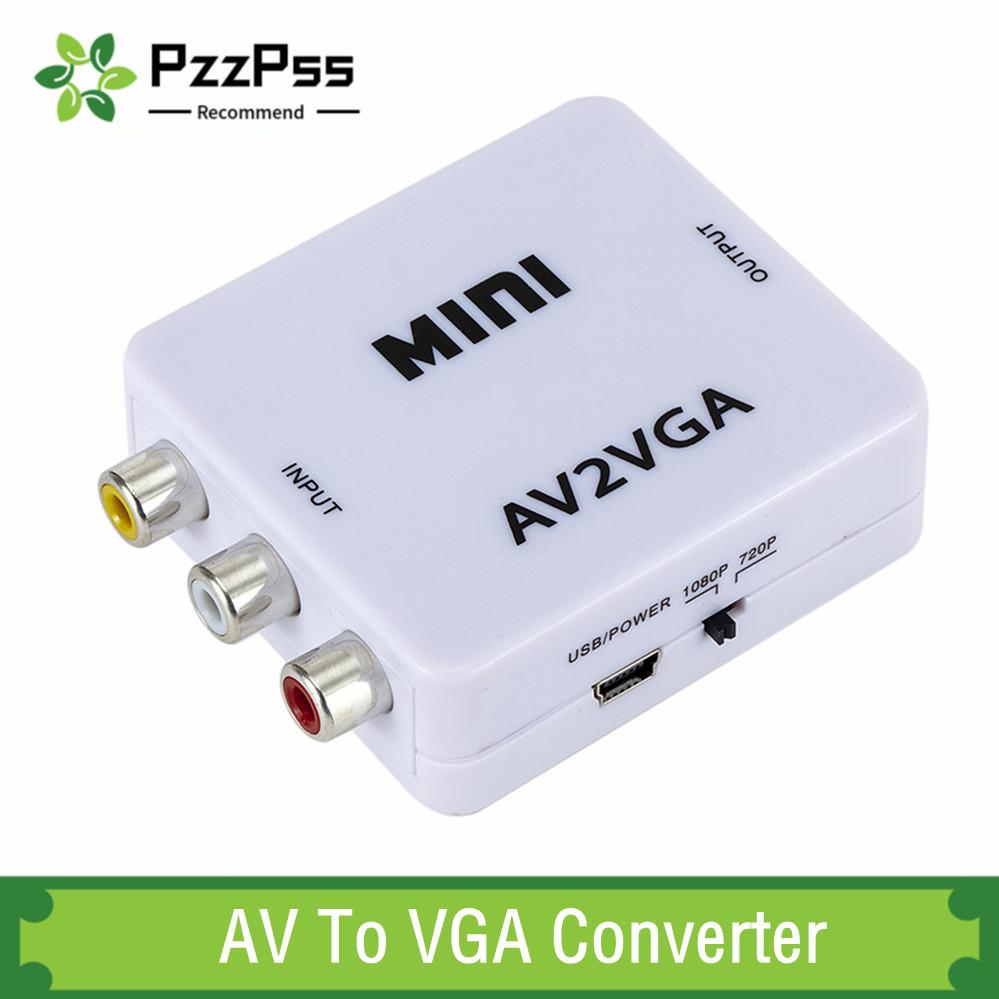 PzzPss 1080P Mini Video Convertor RCA AV To VGA Video Converter Conversor with 3.5mm Audio AV2VGA / CVBS + Audio To PC HDTVGood Product