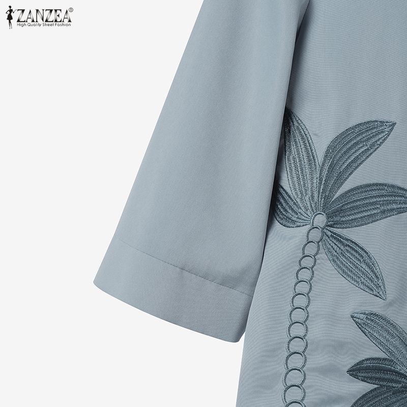 ZANZEA Bluză lejeră casual pentru femei cu guler turn-down și mâneci 3/4 cu imprimeu