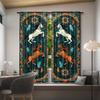 2pcs Southwest Tribal Horse Print Curtains - Vibrant Teal & Earth-Tone Design   Rod Pocket Window Drapes for Bedroom & Living Roo