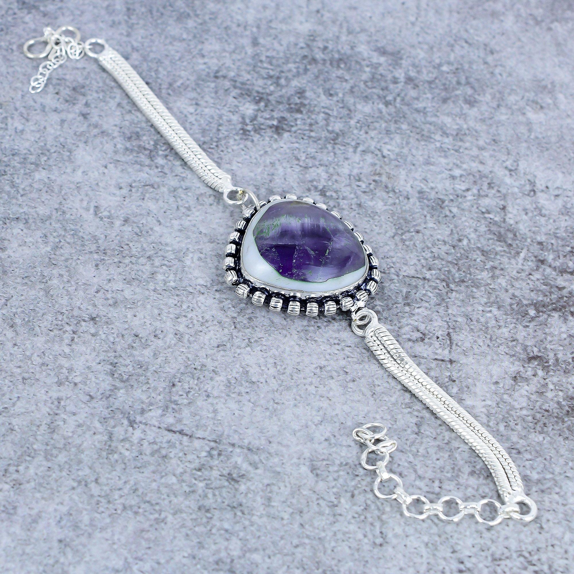 

Sage Amethyst Gemstone Handmade 925 Sterling Silver Bracelet 7-8 M-2741
