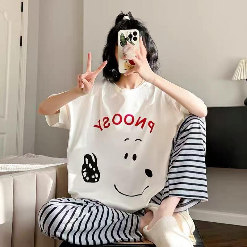 Pajamas women's short-sleeved trousers summer cartoon cute 2 new cartoon spring and summer loungewear suit can be worn outside