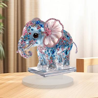 Ornement Éléphant Acrylique Plat 2D Oreilles Roses Éléphant Strass Bleu Panneau de Table Décoration de Bureau Maison Bureau