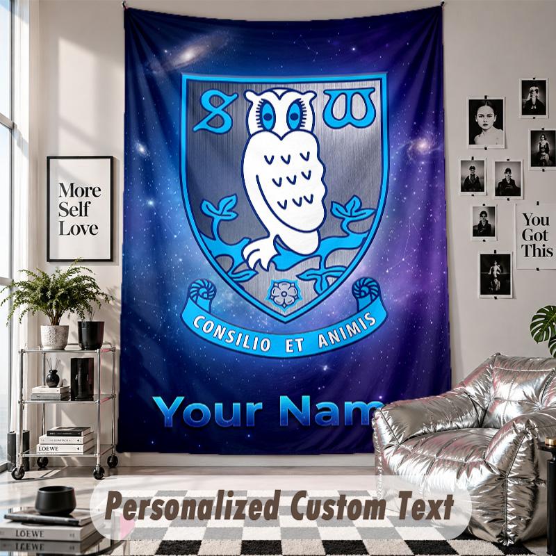 Wall Hanging Tapestry With Custom Name & Text, Sheffield Wednesday FC Decorative Tapestry For Bedroom