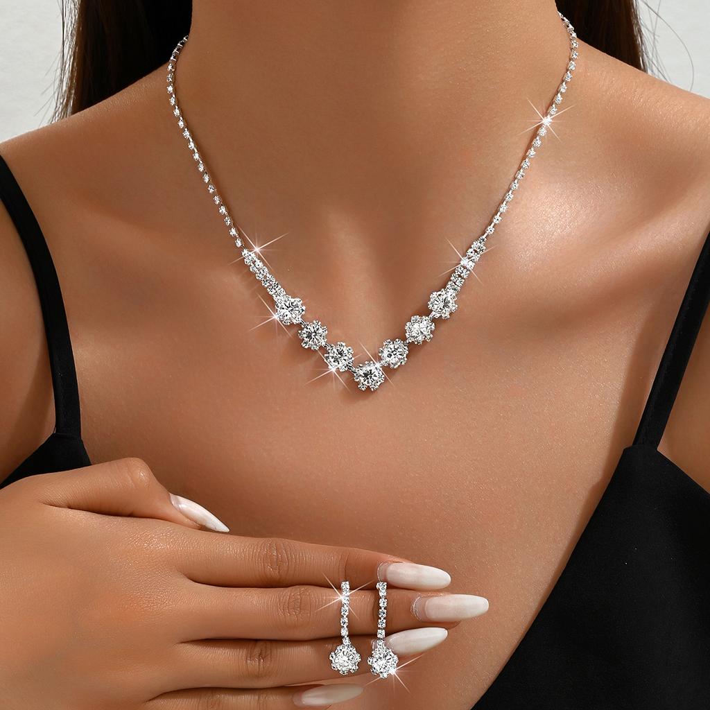 Jewelry Set Wedding Accessories Necklace Earrings Bracelet Three-Piece Evening Dress Wedding Batch