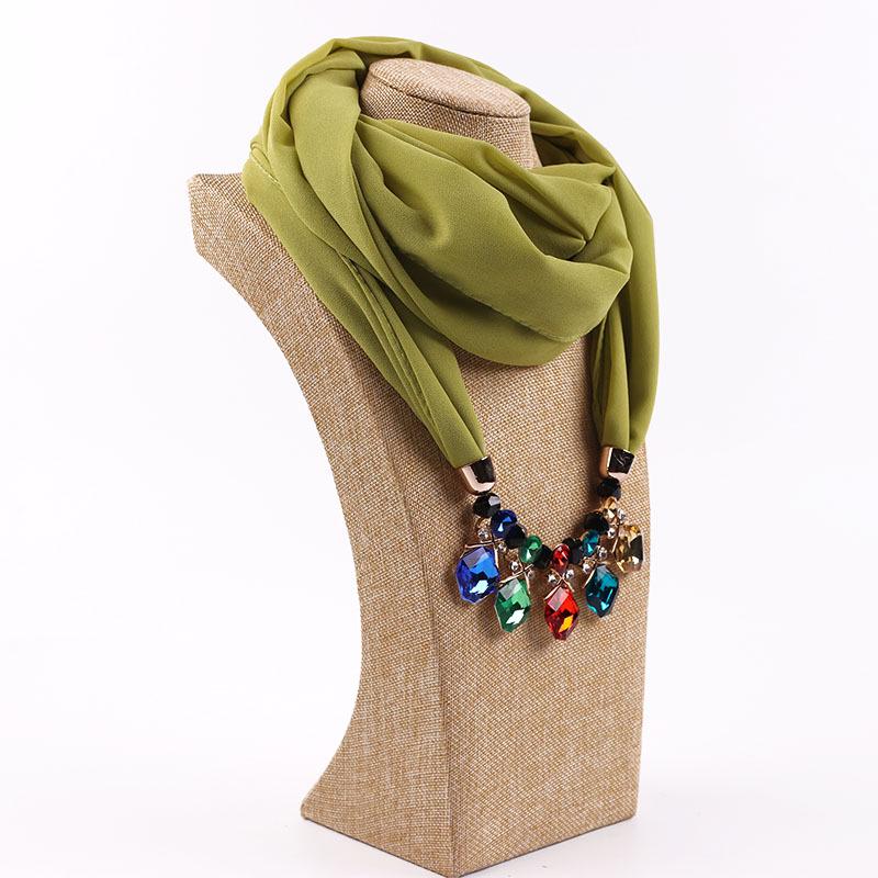 

Chiffon Infinity Scarf with Colorful Gem Pendant, Women s 2-in-1 Scarf Necklace Fashion Accessory