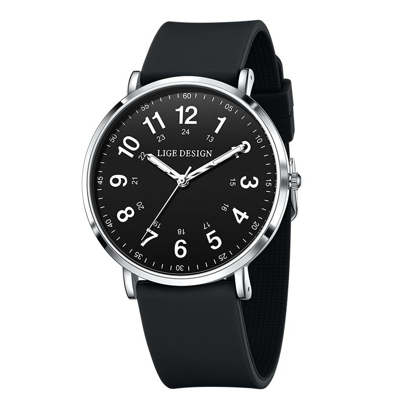LIGE New Fashion Men Watch Simple And Thin Women Watch Sports Luminous Waterproof Silicone Strap Quartz Watch