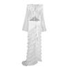 1116 Spring European and American Women's Clothing Set Perspective Horn Sleeve Short Shirt High Waist Ruffle Edge Spice Girl Long Skirt Two-piece Set