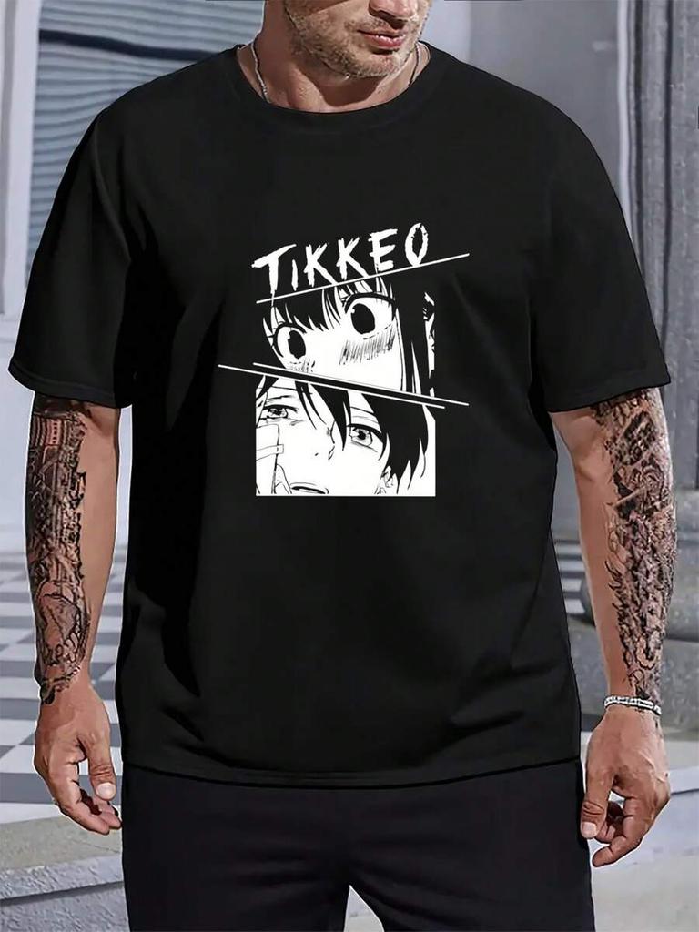 Mjuk Stretchstickad unisex T-shirt - Tecknad Grafik, Andningsbar & Maskintvättbar - Lättviktig Normal Passform Kortärmad Tee För Sport, Strand