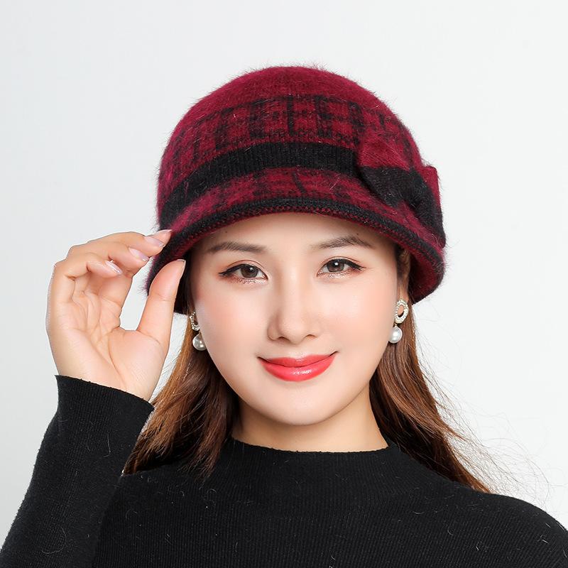 Autumn and Winter Women's Hat with Bow Middle-aged and Elderly Outdoor Warm Hat Knitted Hat
