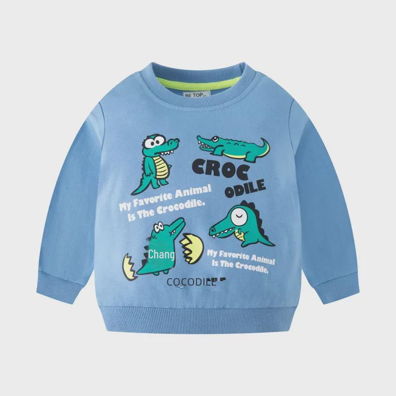 Fashionable Crocodile Cartoon Kids' Pullover: Round Neck Sweatshirt for Boys - Autumn 2025 Collection