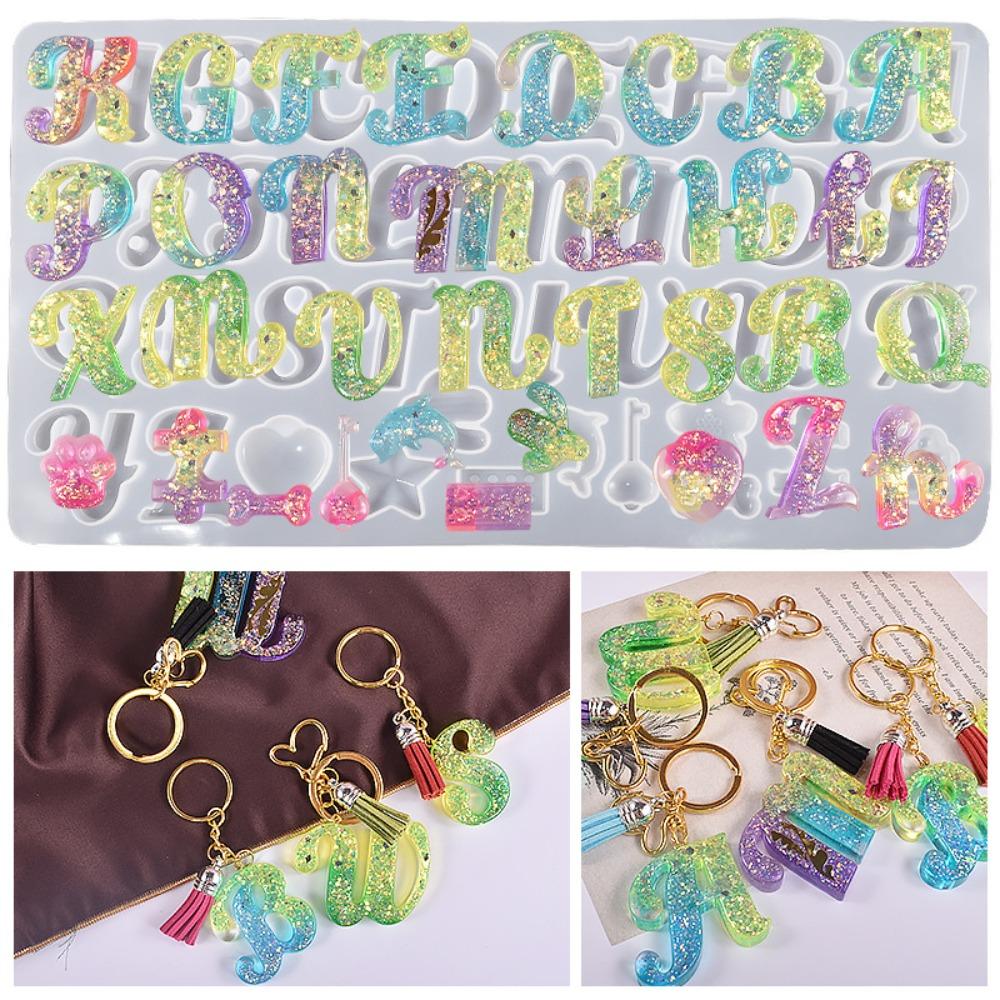 Pendant Drop Glue Casting Molds Silicone Molds Kit Ornament Molds 26 Letters Alphabet Molds