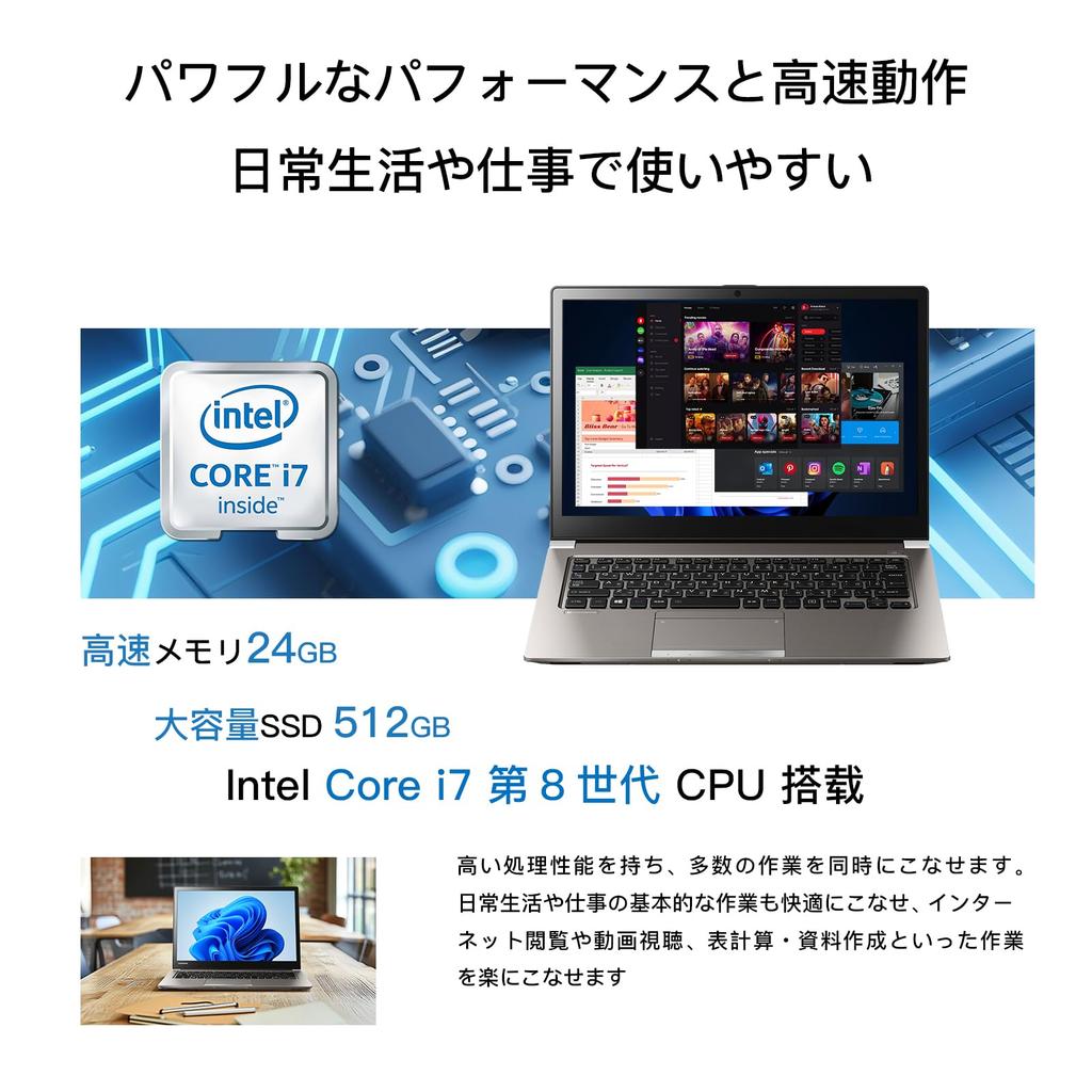 Refurbished Toshiba Core I7 8th Generation Laptop Dynabook with Office 512GB FHD Windows Magnesium Alloy (8550U) (24GB RAM), 13.3-inch, 2019, SSD,