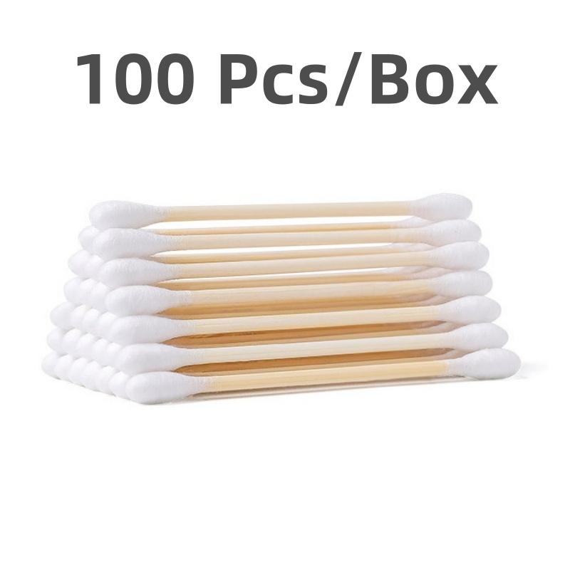 100 Pcs/Box Double Head Bamboo Cotton Buds Wood Stick Cotton Swab For Makeup , Nose Ear Cleaning , Pet Care , Art & Crafts