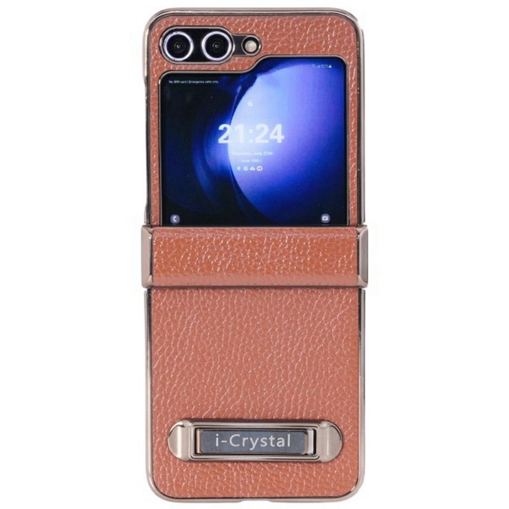 For Samsung Galaxy Z Flip6 5G Case Electroplated Leather+PC Phone Cover with Invisible Kickstand