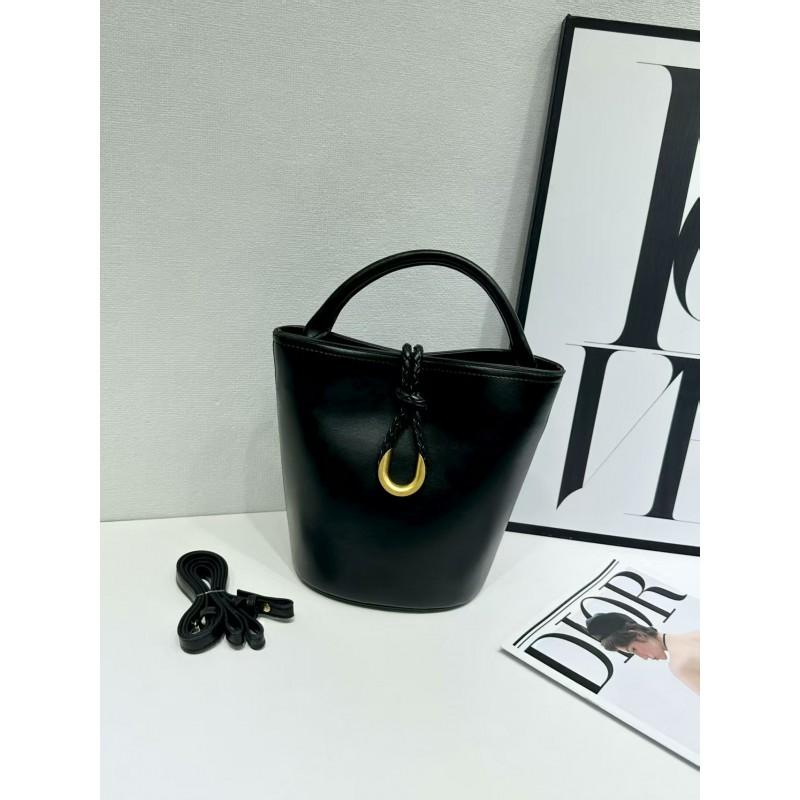 Soft Vegan Leather Bucket Bag Women Casual Crossbody Tote With Woven Detail Medium Size Multiple Colors