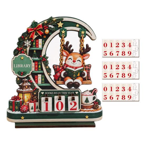 Creative Christmas Present Wooden Moon Swing Countdown Calendar, Tabletop Holiday Seasonal Ornament Decoration Ornament, Festive Home Decor Craft Gift