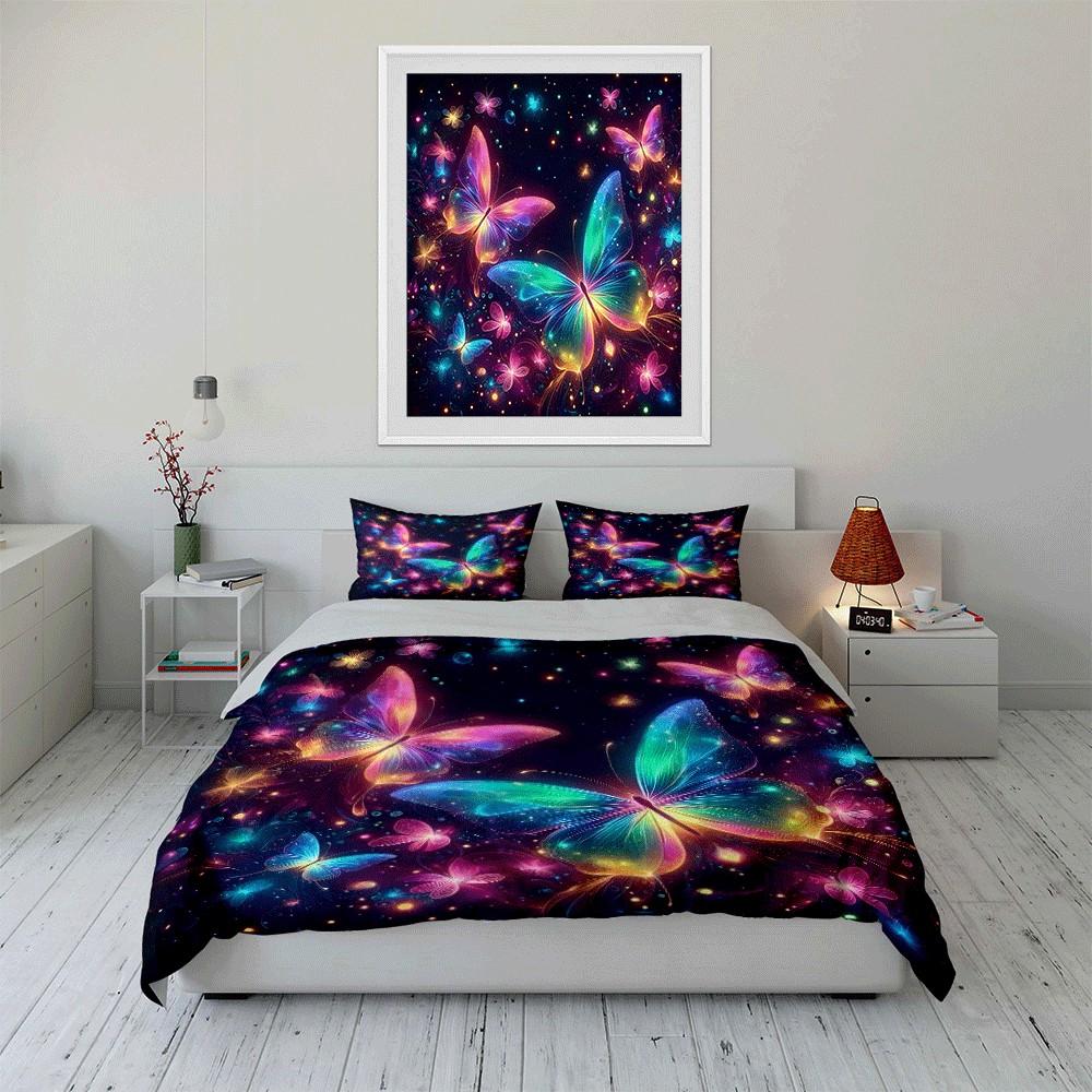 Grosstor Unisex Butterfly-Themed Decorative Triple Set Exquisite Three-Piece Bedding Set Gift For Kids And Adults
