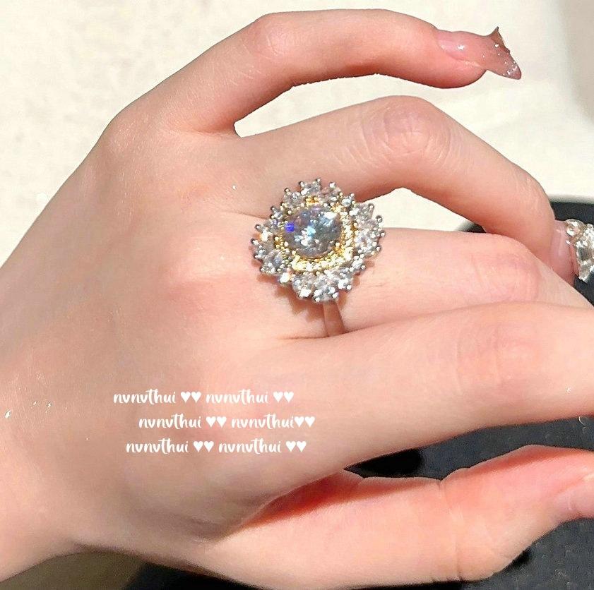 Farah Crown Jewel Ring, Weave Engraved Gold, 18K Gold Plated, Twilight Yellow Water Drop Zircon Ring Necklace