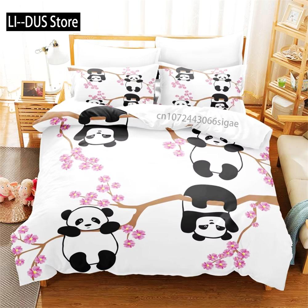 Set Letto 3D Cartone Animato Panda Set Copripiumino Piumone Biancheria da Letto Singolo Matrimoniale King Singolo Decorazione Stanza Bambini Adulti Carino Kawaii