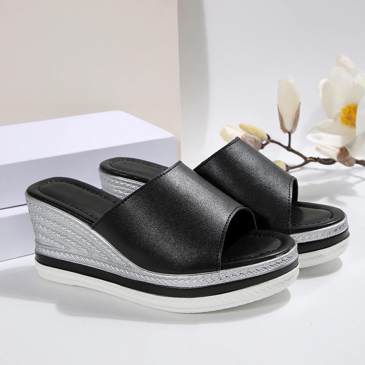 

Модные классические шлепанцы на ремешке из полиуретана для женщин 2025 лето дизайнерский бренд массивная платформа клиновидный каблук слайды сексуальные богемные пляжные сандалии 43 чёрный