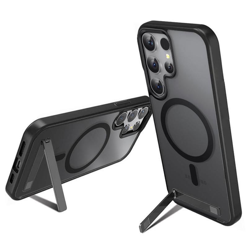 Magnetic Mobile Stand Phone Case with Metal Kickstand for Samsung Galaxy S24 S23 Ultra Plus S22 Cases Translucent Back Cover